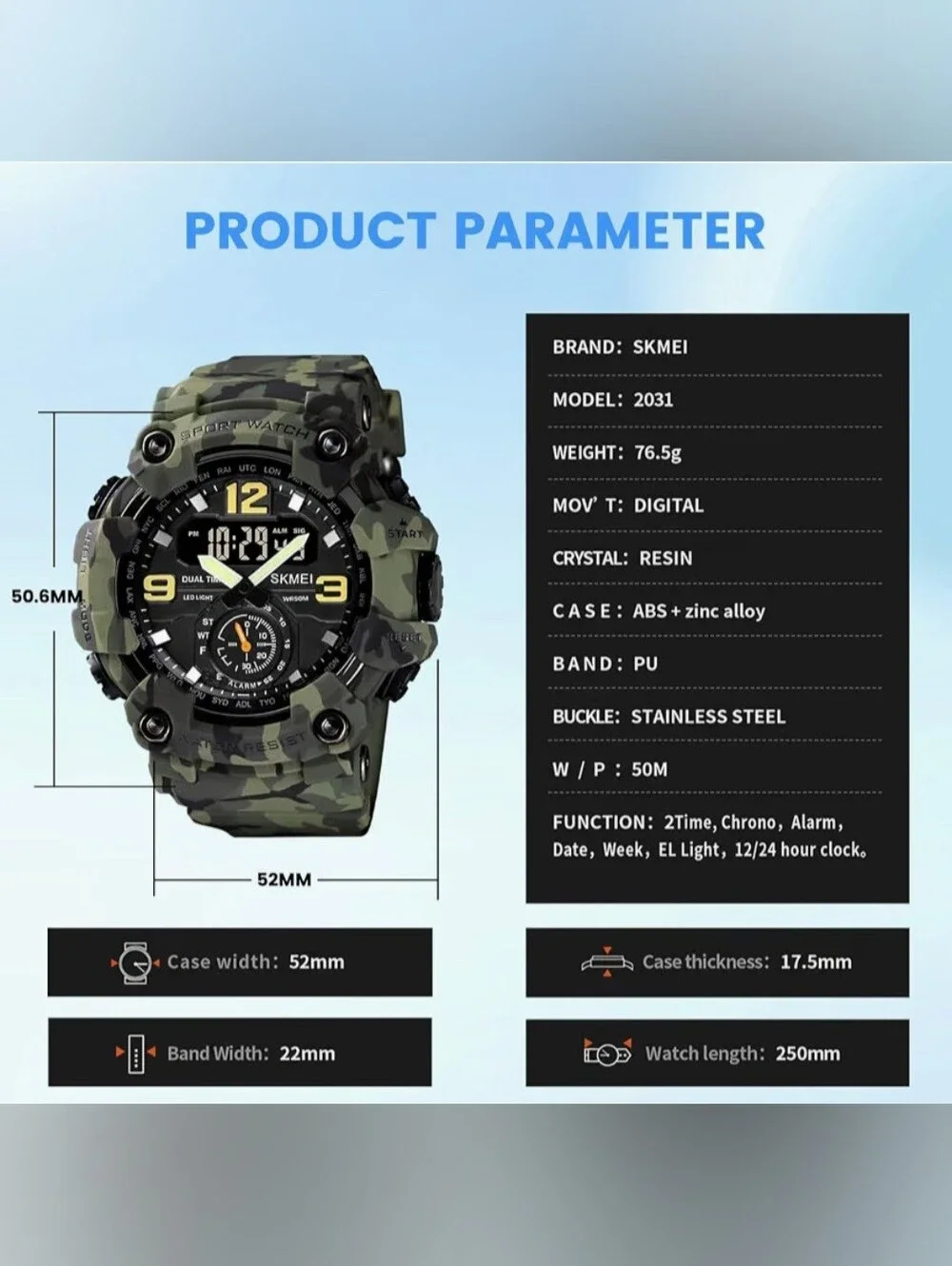 Men's Watch Military Analog Digital Waterproof Luminous Sport Watch for Men